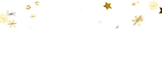 Festive gold star and snowflake decorations against a clean white backdrop. Perfect for holiday celebrations, adding a touch of elegance and joy