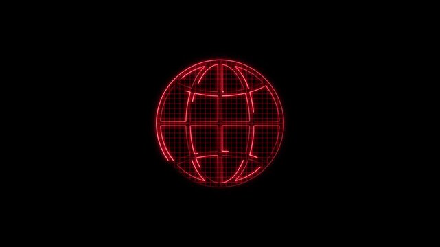 red Digital Grid Globe Hologram on Black Background