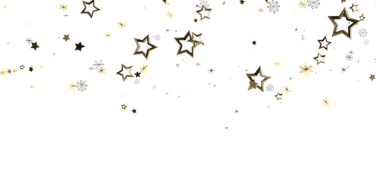 Festive background with golden stars and snowflakes, ideal for holiday cards, party invitations, and celebratory designs. Sparkling and elegant.