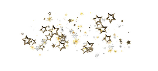 Beautiful festive design featuring golden stars, snowflakes, and glitter on a white background, ideal for holiday projects and winter themes.