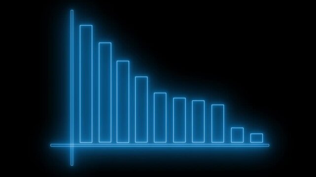 Neon Bar Chart with Downward Trend Arrow, Corporate Business Report Animation Featuring Neon Glowing Bar Graph Elements