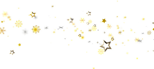 Obraz premium Gold stars and snowflakes on white, ideal for festive or holiday designs. Perfect for Christmas backgrounds and winter themed illustrations, wit