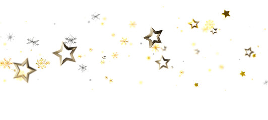 Festive and elegant image of golden stars and sparkles on a white background, perfect for holiday greetings, Christmas decorations, or party inv