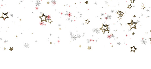 Decorative background of falling stars and snowflakes on a white surface. Ideal for Christmas, New Year, festive designs.