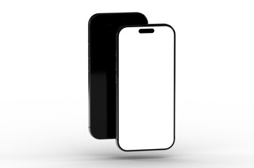 High-quality image of two black smartphones with blank screens, perfect for app presentations or website mockups.