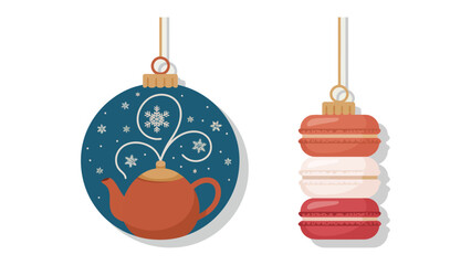 Festive Ornaments Delight: Charming ornament that features a teapot and macaron decoration, perfect for holiday decor and adding warmth to any space.