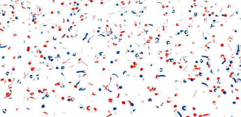 Festive confetti background with red, white, and blue shapes. Perfect for celebrations and holidays.