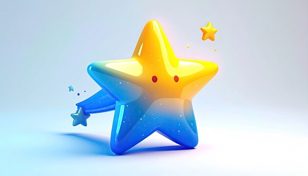 A glossy, gradient star with trailing stars on light background