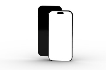 High-quality image of two black smartphones with blank screens, perfect for app presentations or website mockups.