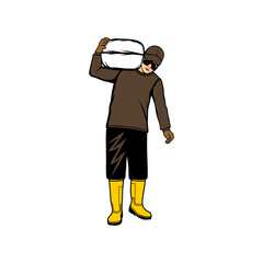 a man carrying a sack on his shoulder is seen in the foreground vector illustration