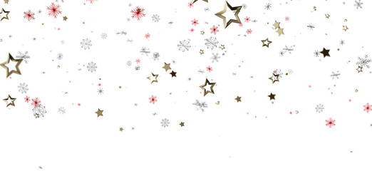 Festive abstract background with gold stars and snowflakes falling on a white background. Perfect for Christmas and winter-themed projects, addi