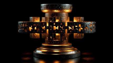 Illuminated Ornamental Pillar: A captivating ornamental pillar, intricately designed and emanating a warm, inviting glow against a deep, dark backdrop.