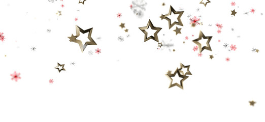 Festive abstract background with golden stars and snowflakes scattered on a white backdrop. Great for holiday designs, Christmas, New Year, or c