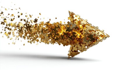 Golden Path to Success: An arrow, crafted from gleaming gold, streaks forward, its form dissolving into particles of light, symbolizing progress, advancement, and the dynamic nature of achievement.