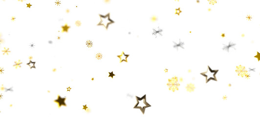 Festive background with golden stars and silver snowflakes on white. Perfect for Christmas and celebratory designs, conveying joy and elegance.