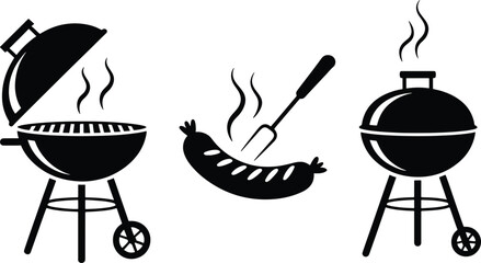 Barbecue Grill Collection with Sausage and Fork Ready for Cooking