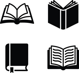 Black and white book icon set illustration for educational design