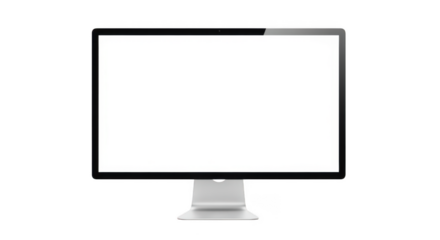 Modern computer monitor with a blank white screen isolated on transparent background