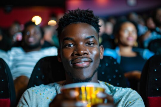 Young man enjoying a movie in cinema - Powered by Adobe
