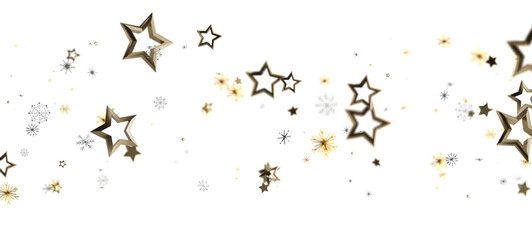 Elegant gold stars and snowflakes scattered on a white backdrop. Perfect for holiday designs and winter themes, evoking celebration and joy.