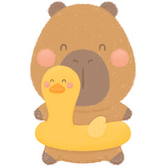 Capybara with yellow duck swim ring 