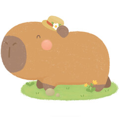 Capybara in the garden with hat
