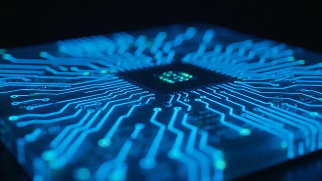 Blue computer chip pattern - technology macro