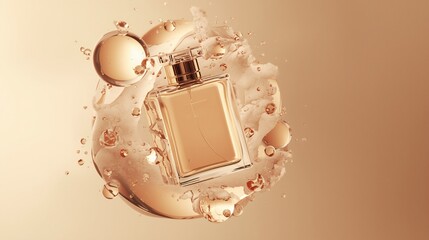 Luxurious Perfume Bottle with Golden Liquid Splash