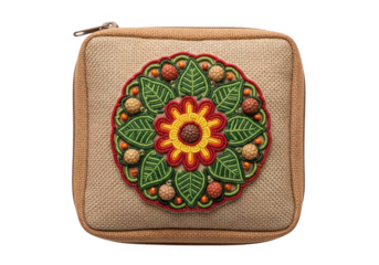 Square jute bag with floral embroidery, a stylish and ecofriendly accessory