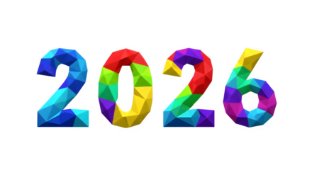 Colorful geometric patterned numbers 2026 isolated on transparent background