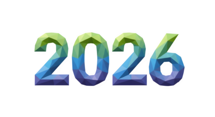 Colorful geometric polygon 3d numbers 2026 isolated on transparent background