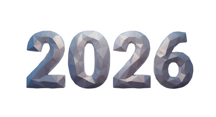 Metallic 3d rendered numbers 2026 in a cool tone isolated on transparent background