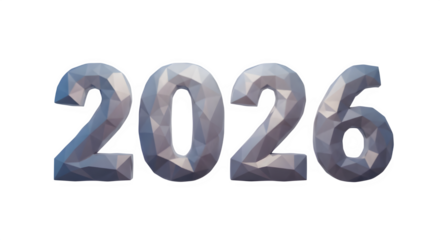 Metallic 3d rendered numbers 2026 in a cool tone isolated on transparent background