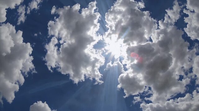 Majestic 4K aerial loop white clouds floating over blue sky illuminated sunlight symbolizing peace nature beauty clear atmospheric day
