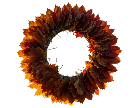 wreath of autumn leaves isolated on transparent background 