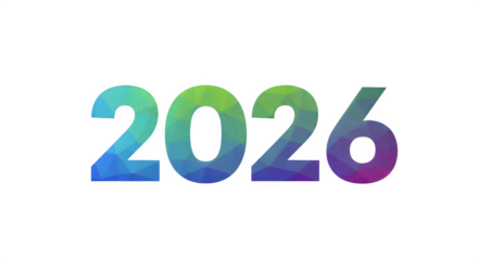 Colorful gradient numbers 2026 in a vibrant artistic style isolated on transparent background