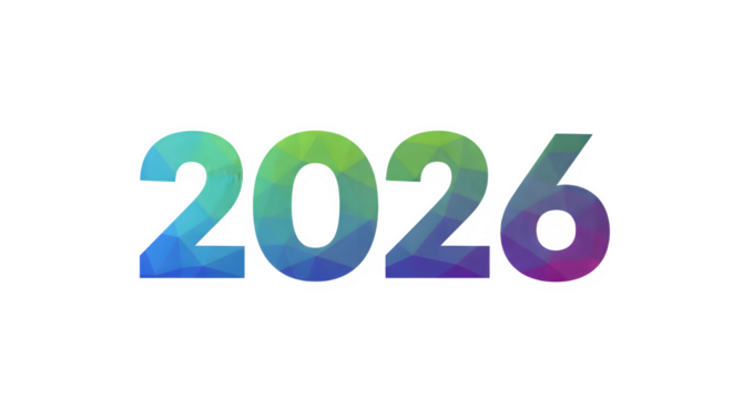 Colorful gradient numbers 2026 in a vibrant artistic style isolated on transparent background