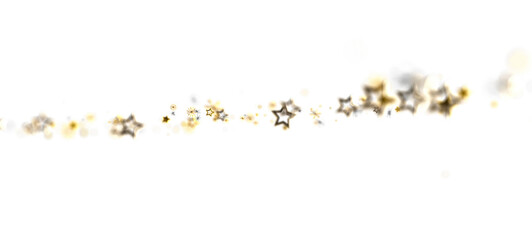Abstract artistic design featuring a flowing trail of gold stars against a clean white backdrop ideal for various design purposes.