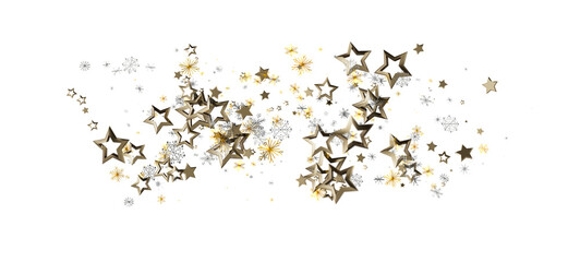 Elegant golden stars and snowflakes design on a clean white backdrop. Great for holiday designs and winter celebrations.