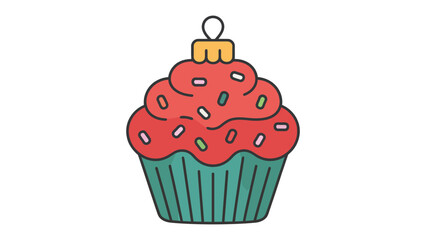 Festive Dessert Ornament: An illustrated cupcake-shaped ornament with colorful sprinkles, embodying holiday sweetness and charm, ready to adorn a celebratory setting.