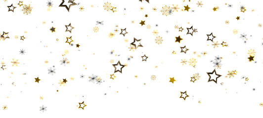 Abstract illustration of falling golden stars and sparkles on a white background. Perfect for Christmas, New Year, and celebration themed design