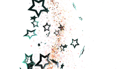 An abstract composition featuring stars with neon outlines and scattered glitter. Perfect for celebrations, festive designs and elegant backgrou