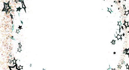 Festive stars frame on white background, suitable for holiday greeting cards, party invitations or celebrations design. Star confetti border, ha