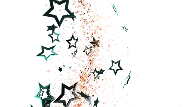 An abstract composition featuring stars with neon outlines and scattered glitter. Perfect for celebrations, festive designs and elegant backgrou