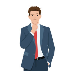 Confident Businessman Thinking in Suit and Red Tie. Flat vector illustration isolated on white background