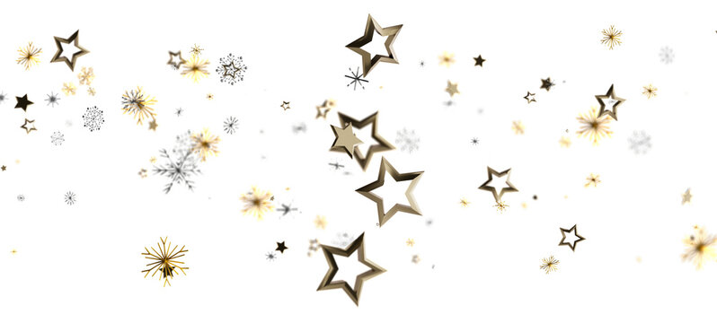 Elegant gold stars and snowflakes on a bright white background, perfect for festive designs, winter celebrations, or holiday greetings. - Powered by Adobe