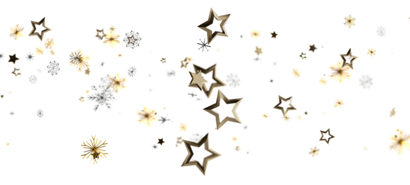 Elegant gold stars and snowflakes on a bright white background, perfect for festive designs, winter celebrations, or holiday greetings.
