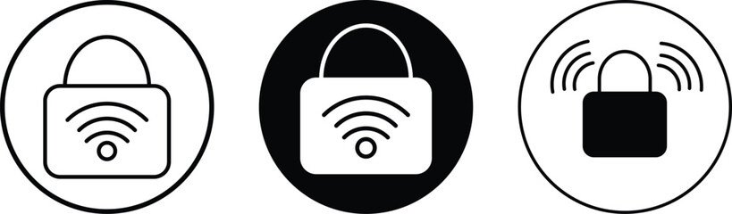 NFC Lock Icons Set. NFC Access Control Icons. Wireless security signs. Secure access technology symbols
