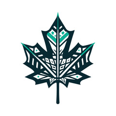 Teal and Navy Maple Leaf Icon with Intricate Design Nature Inspired Teal and Navy Icon Set