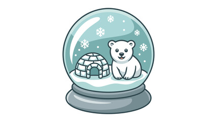 Snow Globe Wonder: A charming illustration captures the essence of winter's magic, featuring a cute polar bear, cozy igloo, and delicate snowflakes encapsulated within a glistening snow globe. 